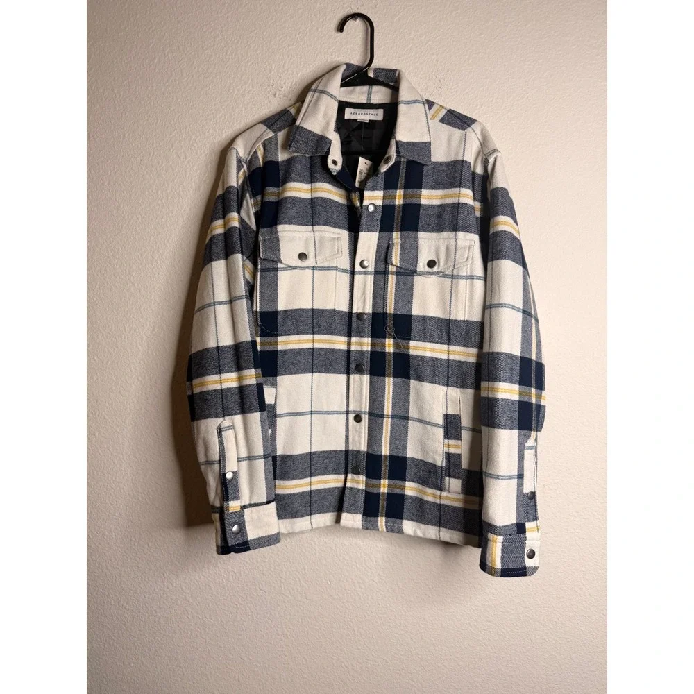 Aeropostale Flannel Shirt Jacket Mens Shacket Plaid Small NWT White Navy New